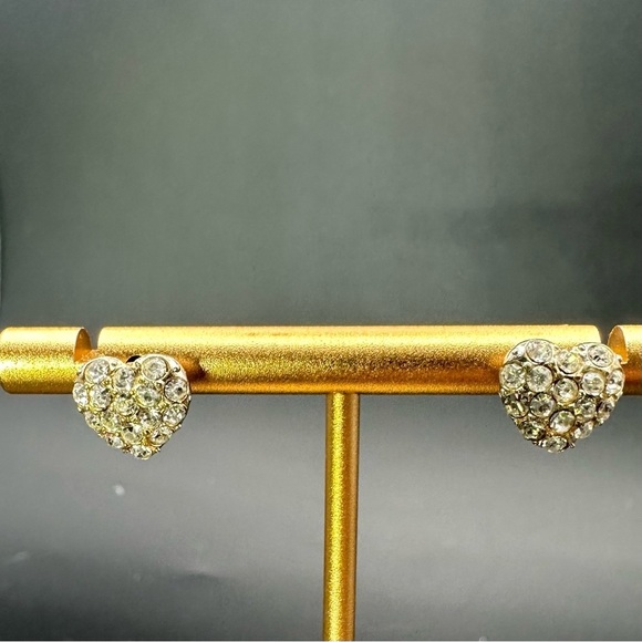 Gold Heart Pavé Earrings with Sparkling Stones - Picture 9 of 11